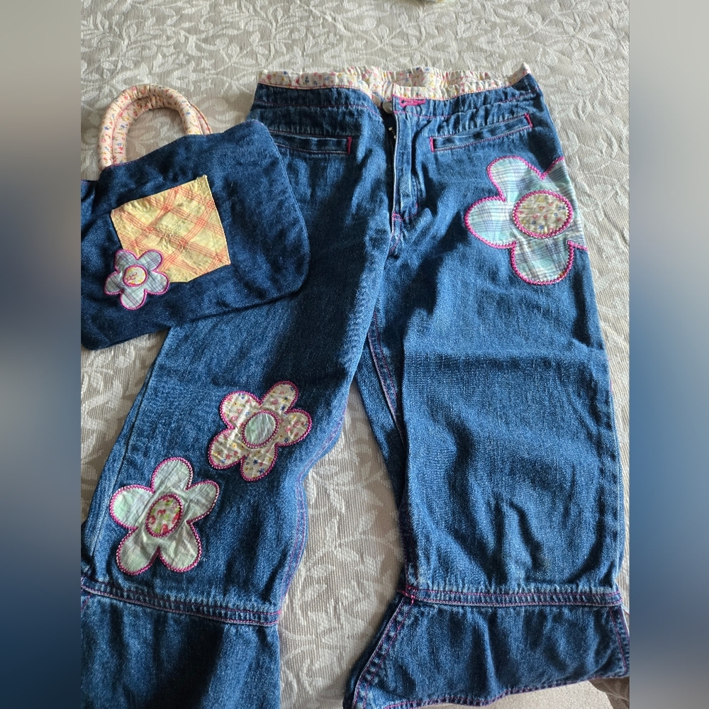 Floral Embroidered Kids Denim Pants